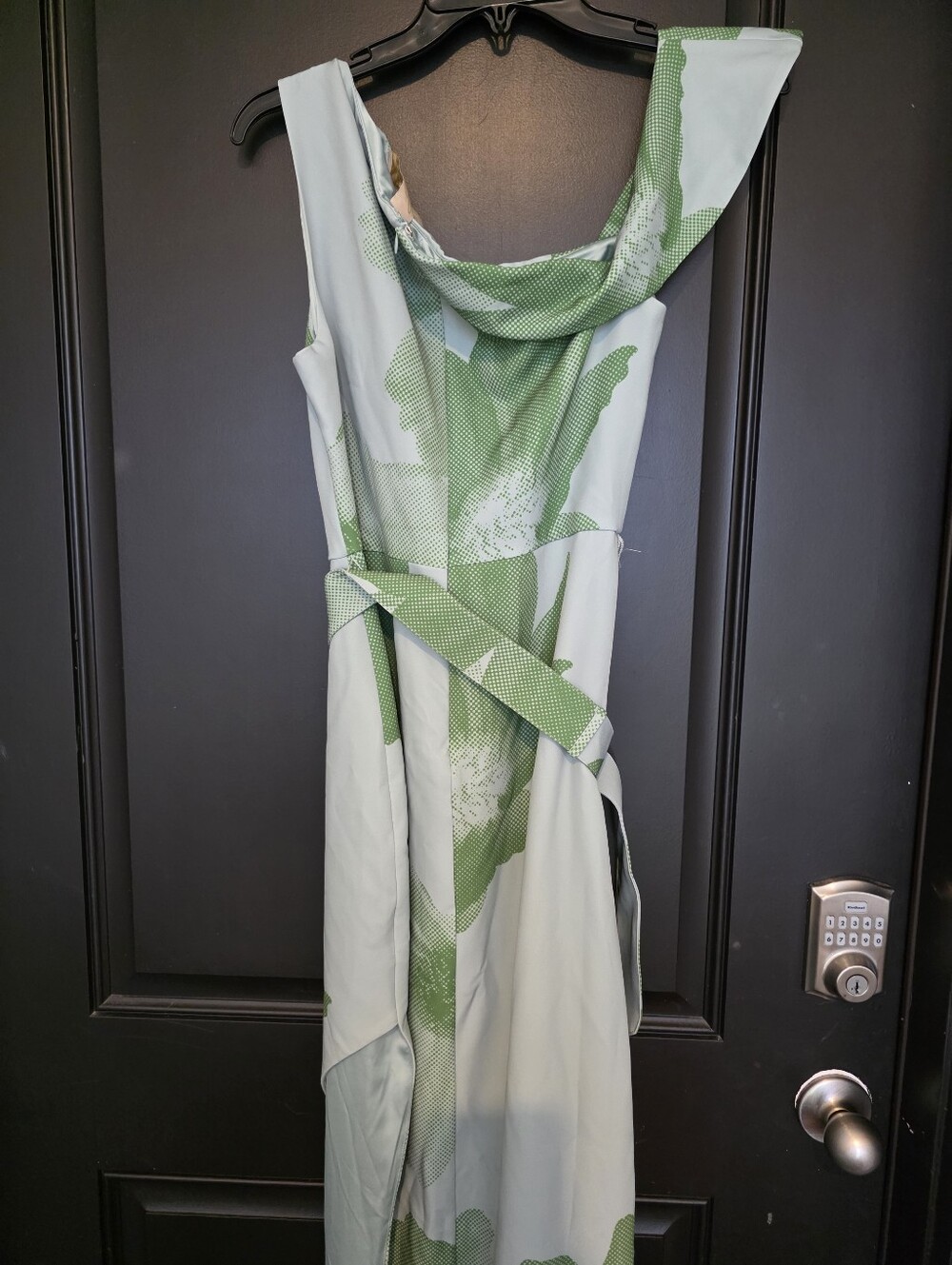 NWT Jewel Badgley Mischka Floral Maxi Dress Green Blue Belted Wedding Guest $198 - Picture 12 of 13